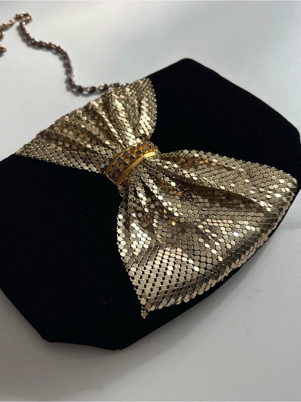 Vintage Gold Bow Evening Crossbody Bag - velvet Black